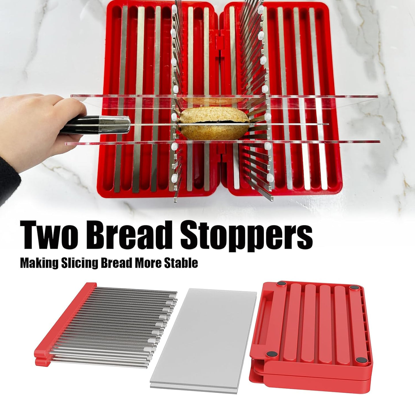 Foldable Bread Slicer with Stainless Steel Guides – Non-Slip Base, Even Slice Design, Kitchen Baking Tool for Toast, Loaf, and Cake Cutting