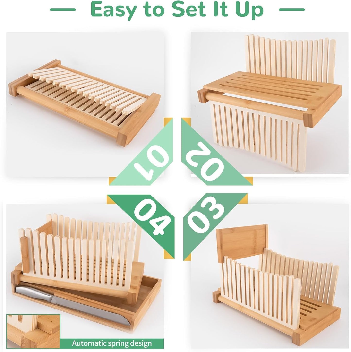 Bamboo Bread Slicer Set with Tray and Bread Knife – Non-Slip Loaf Cutting Guide for Even Slices, Kitchen Baking Tool for Toast, Boule, Cake, and Baguette