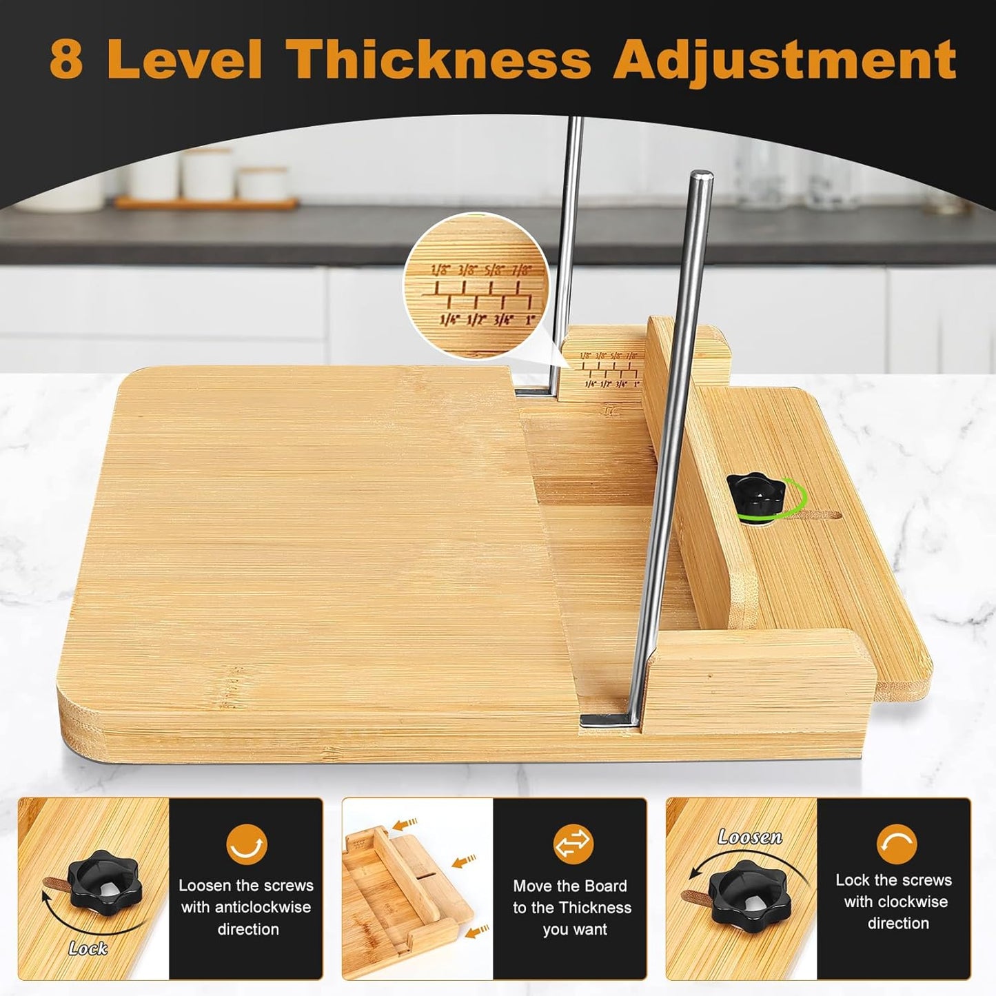 Bamboo Bread Slicer with Stainless Steel Guides – Large Size Loaf & Boule Cutting Board for Even Slices, Kitchen Baking Tool for Home and Cafe