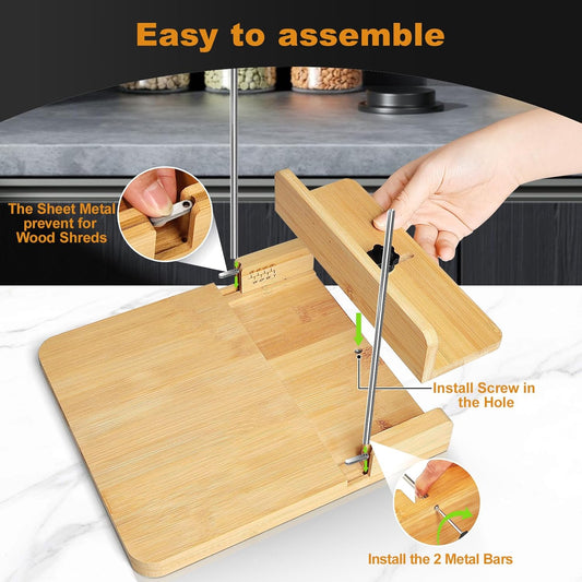 Bamboo Bread Slicer with Stainless Steel Guides – Large Size Loaf & Boule Cutting Board for Even Slices, Kitchen Baking Tool for Home and Cafe
